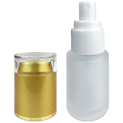 8 Piece ( 4 x 1/2oz and 4 x 1 oz ) Pana Gold Frosted Glass Spray Bottle with Fine Mist Atomizer and Cap for Fragrances, Aromatherapy Essential Perfume Oils Rubbing Alcohol and Blends Liquids (Gold)