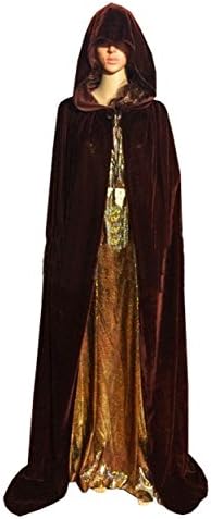 MORYSONG Full Length Velvet Hooded Cape Costume Halloween Party Accessory M Brown