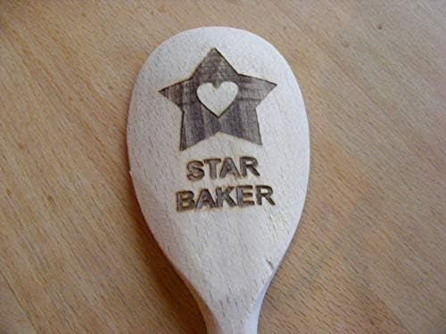 NEW GREAT BRITISH BAKE OFF STAR BAKER ENGRAVED WOODEN MIXING SPOON NOVELTY WOOD SURFACE KITCHEN COOKING BAKING GIFT UK by FASTGAME
