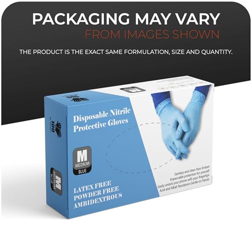 Surgicals Powder Free Nitrile Gloves, Food Grade, Hand Disposable Gloves - 100 Count - Blue (100, Medium)