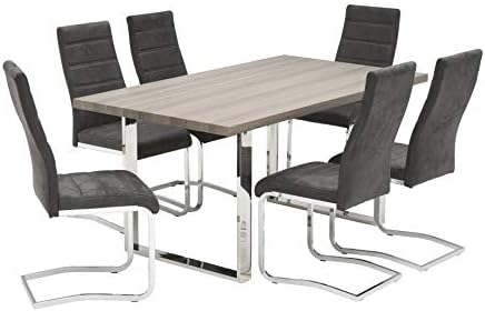 Naples Grey Dining Table with 6 Grey Fabric Dining Chairs