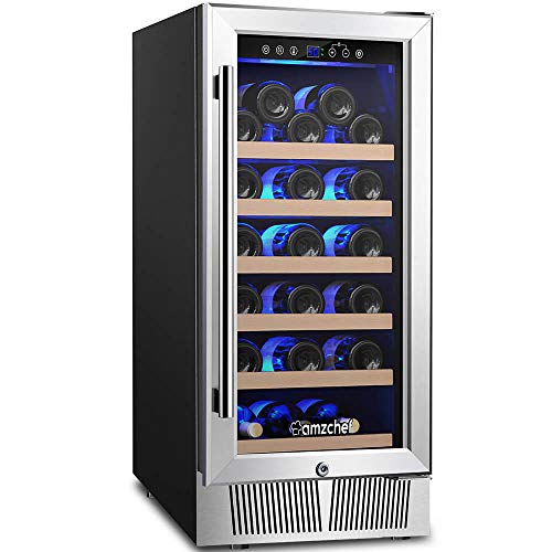 Wine Cooler, Built-in Wine Cooler, AMZCHEF 15'' Wine Refrigerator, 31 Bottle, Freestanding, Quiet, Constant Temperature & Energy Efficient