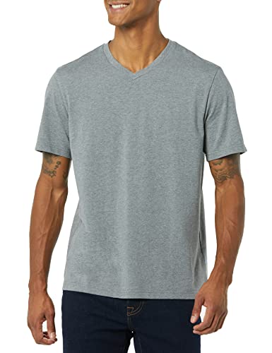 AMAZON ESSENTIALS 100% COTTON T SHIRTS FOR MEN, REGULAR-FIT SHORT-SLEEVE V-NECK, PACK OF 2, AVAILABLE IN BIG & TALL, GREY HEATHER/PALE PINK, SMALL