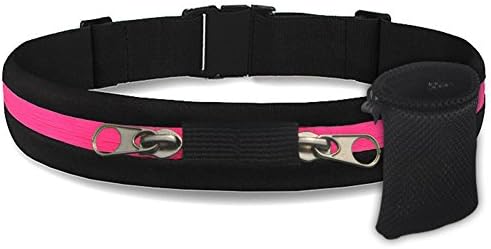 Sports Running Waist Belt - 2 Pouch Bags - Fitness Workout bag for iPhone 6, 7 Plus With Screen Up to 6.6 inches - Fanny Pack for Fitness Exercise Hiking - detachable mesh stuff bag