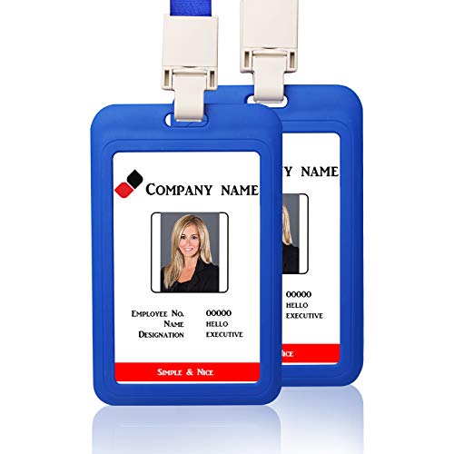 Badge Holder Vertical Plastic Card Case Protector Pouch with Clear Window for Office School ID Credit Cards Proximity Key Cards Driver’s Licenses,2 PCS (Blue)