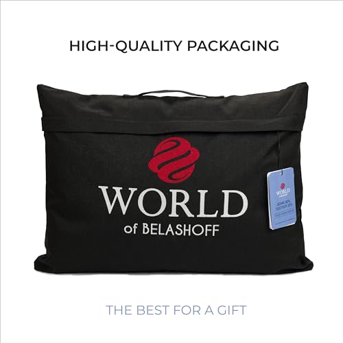 WORLD OF BELASHOFF Luxury Siberian 2 Chambers Goose Down 80% and Small Goose Feather 20% Medium Support Bed Pillow, 100% Organic Cotton (Queen size 50 * 75cm)