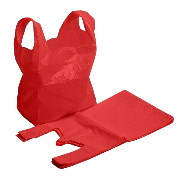 Efforias Large Plastic Carrier Bags - 11 x 17 x 21 Heavy Duty Vest Style - Pack of 75 (Red)