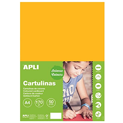Apli - Cartoncini Colorati Set da 50 Pezzi, A4, Giallo (Oro)