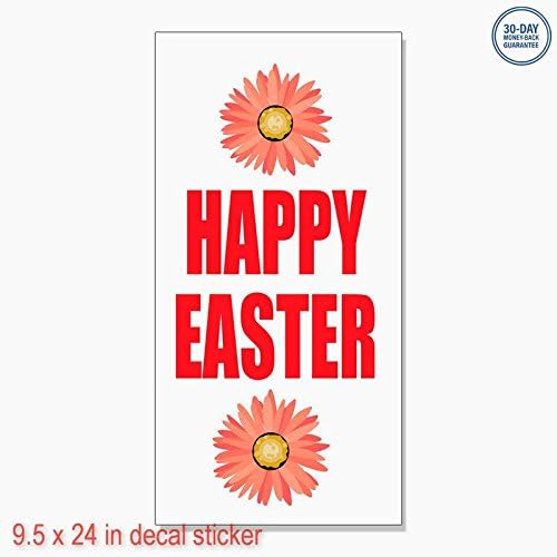 Happy Easter Running Bunny Busket DECAL STICKER Business Store Vinyl Sign - Sticks to Any Clean Surface 9.5 x 24 in
