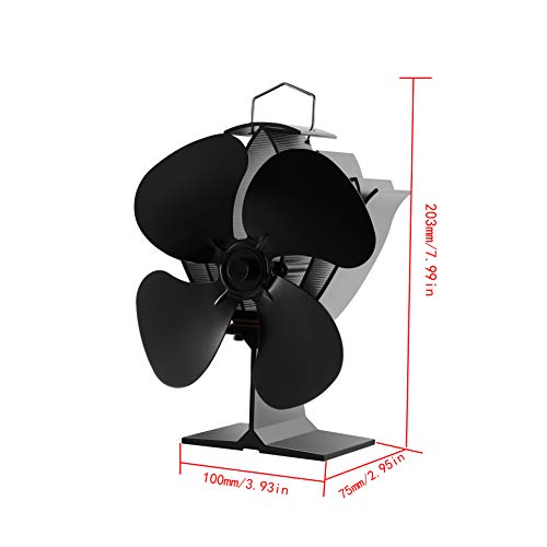 Morinoli Fireplace Fans Heat Powered Stove Fan for Log Wood Burner Wood Stove Fan 4 Blade -Eco Friendly and Efficient Fan,Black,Lotus Flower