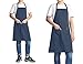 CHAMA 65% Polyester 35% Cotton Blue Pinstripes Adjustable Neck Strap Long Tie 2 Pockets Bib Apron For Men,Women Chef Baker Cooking Craft Garden Half Aprons for Servers Craftsmen -2 Pack (Blue)
