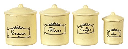 Dollhouse Miniature Canister Set, 4 with Removable Lids, Ivory #IM65259