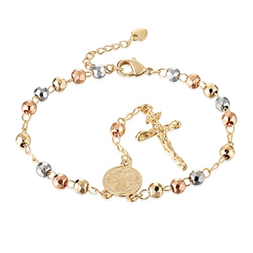 HZMAN Virgin Mary Rosary Bead Cross Bracelet Virgin of Guadalupe Adjustable Link Bracelet for Women Jewelry Gift