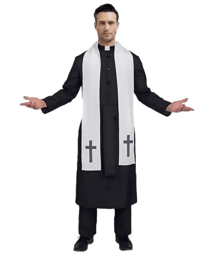 GOLDSTITCH Mens Black Priest Father Robe Halloween Costume Cosplay Outfit