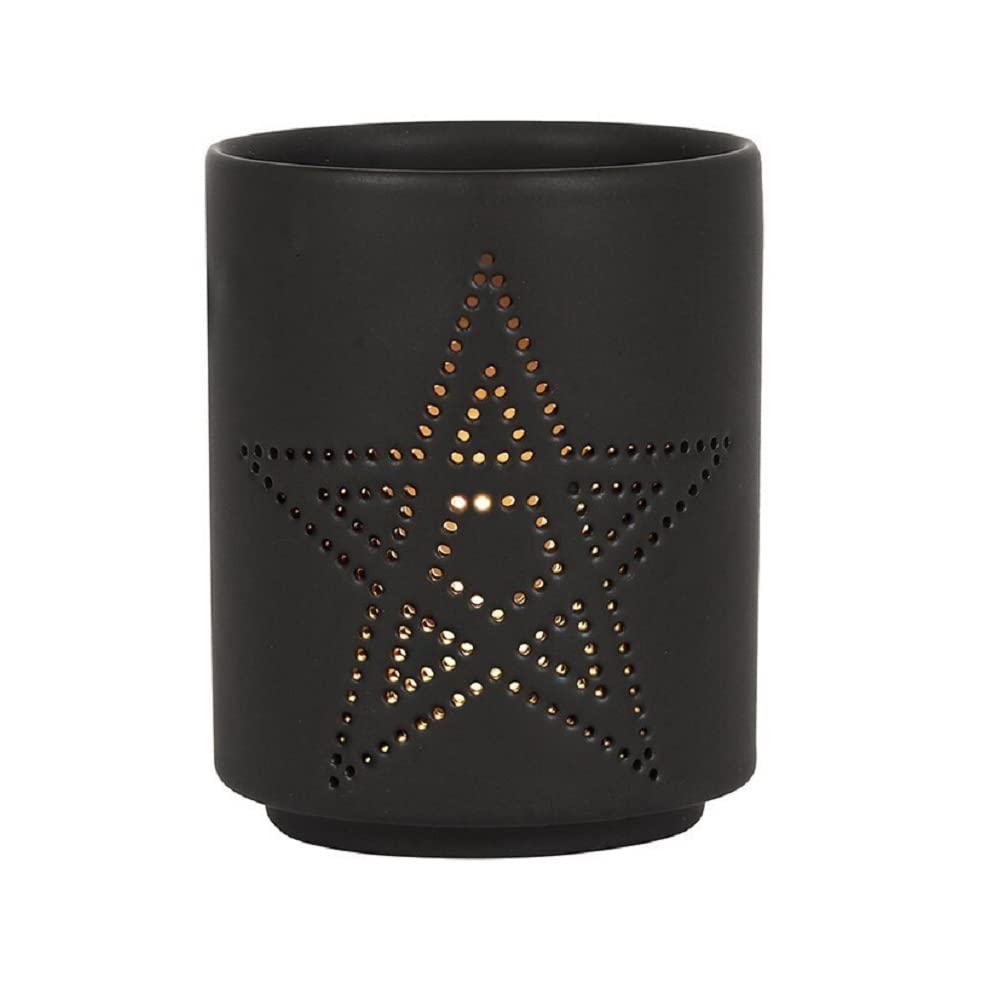 Elegant Small Black Pentagram Cutout Design Tealight Holder - 7cm x 6cm (1 Pc.) - Unique Design, Durable Material - Great Home & Office Decor