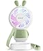 BONTIME Mini Personal Fan - Cute & Adorable USB Rechargeable Portable Fan,Small Fan with Multi-Color LED Light,2 Adjustable Speeds, Perfect for Indoor or Outdoor Activities (Tiffany Green Bunny)