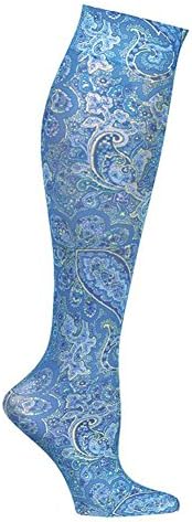 Women's Printed Mild Compression Wide Calf Knee Highs - Blue Paisley