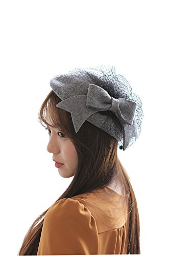 NE Norboe Fascinator Wedding Pillbox Hats Wool Church Hat Bow Veil for Women (gray)
