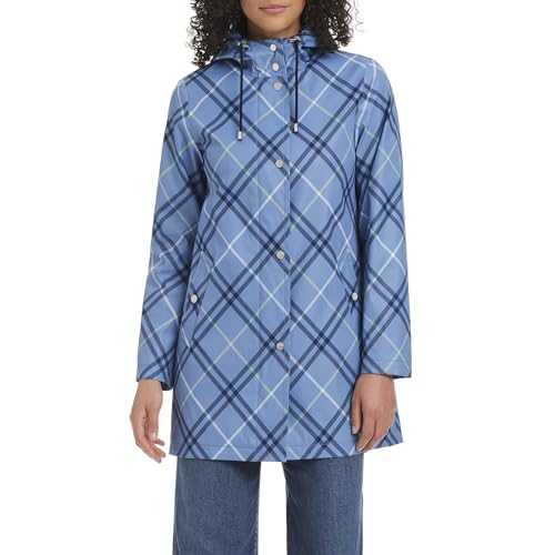 kate spade new york Hooded A-Line Rain Jacket, Timeless Bias Plaid, Large