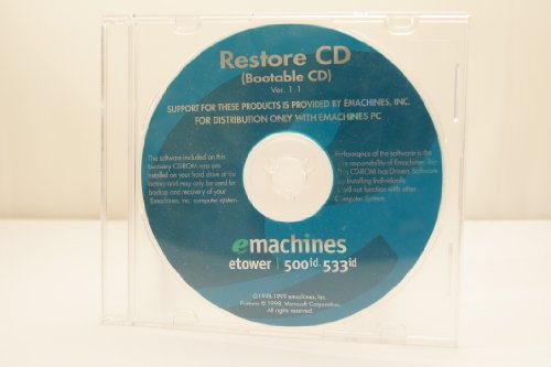eMachines etower 500id 533id Restore CD Bootable CD Ver. 1.1 Year 1999 Recovery Installation Disc