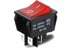 Yoiilnz 30A 250VAC/35A 125VAC KCD2 KCD4 Rocker Switch DPST 4 Pin Red Lighted 120V Rocker Toggle Switch ON Off Heavy Duty 4Pack
