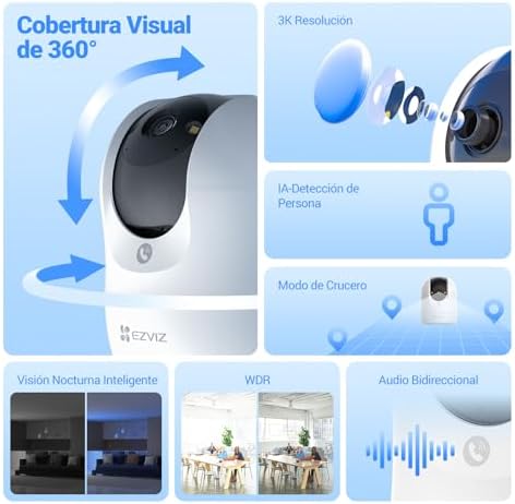 C6N G1 3K Cámara Vigilancia WiFi Interior 360°, Cámara IP Detección de Personas, Visión Nocturna en Color, Audio Bidireccional, Seguimiento con Zoom, Control Remoto, para bebé/Anciano/Negocio