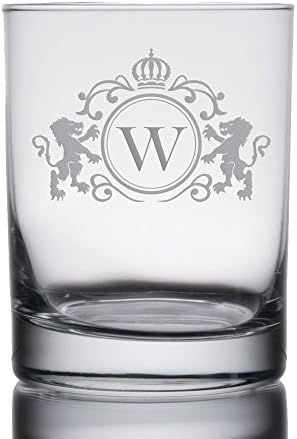 Monogrammed Initial Heavy Base 13.5 oz Double Rocks/Old Fashioned Glass (Letter: W)
