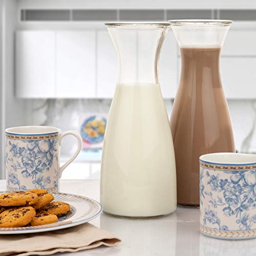 3-Piece Glass Carafe Set - 1 Liter Pitchers for Party - 10 Inch Tall Jugs- Water or Milk Bottles