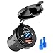 MICTUNING 36W Fast PD USB-C Car Charger with USB Quick Charge 3.0 and Type C Charger Socket with LED Digital Voltmeter Compatible with iPhone Pixel Samsung
