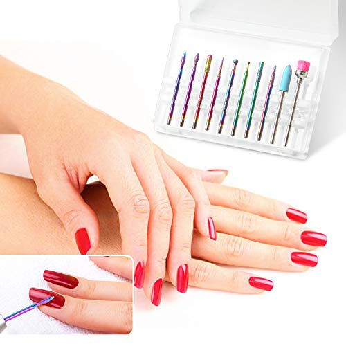 Nail Drill Bits Set - Ejiubas 10PCS Diamond Drill Bits Acrylic Nail File Bits Cuticle Drill Bit 3/32 Inch Efile Nail Bit Fine Grit for Manicure Pedicure Home Salon Use