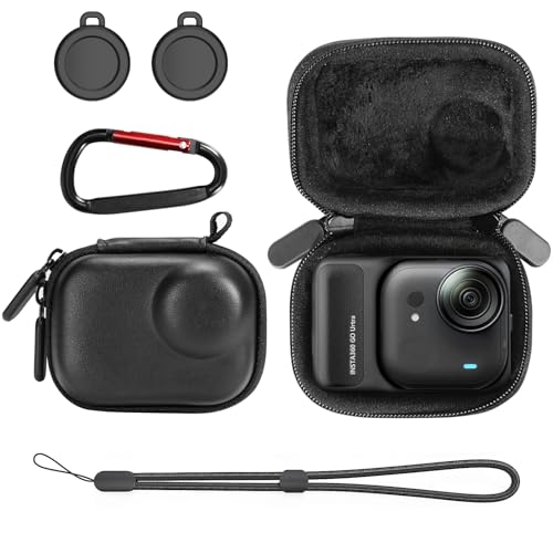 AMAZEAR Carry Case for Insta360 GO Ultra Accessories - Compact Hard Leather Travel Bag with Soft Interior, Protection and Organization, Black