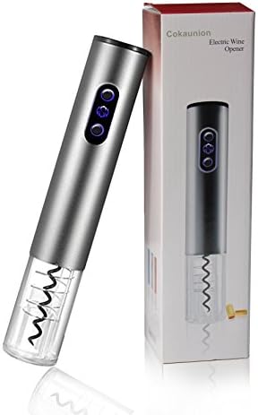 Electric Wine Bottle Opener,Cokaunion Stainless Steel Electric Wine Bottle Opener Battery Powered,4x AA Battery Powered(Not included)Automatic Corkscrew Opener with a Broaching Time: 6s (Silver Gray)
