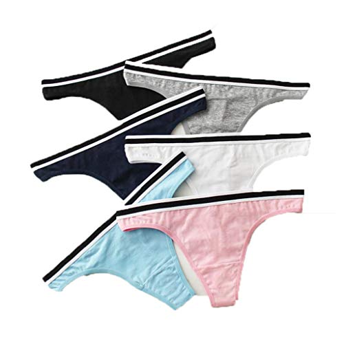 CakeLY 6Packs Women\'s Underwear Cotton Panties Solid Color Underwear Sexy Thong Pink