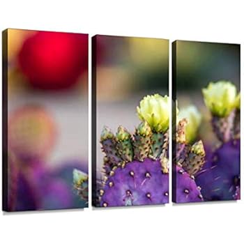 Santa Rita Prickly pear Cactus Print On Canvas Wall Artwork Modern Photography Home Decor Unique Pattern Stretched and Framed 3 Piece