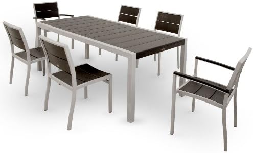 Trex Outdoor Furniture TXS123-1-11CB Surf City 7-Piece Dining Set, Textured Silver/Charcoal Black
