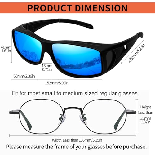 KANASTAL Plus Size Over Sunglasses Men and Women Square Polarised Over Glasses Sunglasses for Glasses Wearers UV400 Sun Protection Over Sunglasses Fit Over Sunglasses
