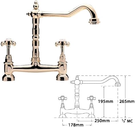 Tre Mercati French Classic Mono Bridge Sink Mixer Polished Brass 188
