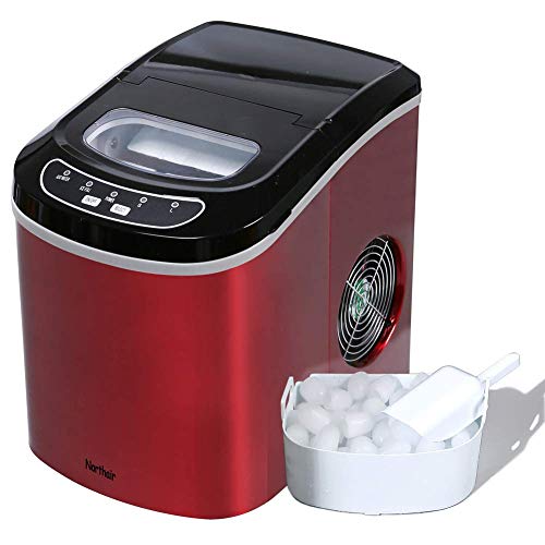 Northair Countertop Ice Maker Machine with 26lbs Daily Capacity, Stainless Steel Ice Cube Makers for RVs, Boats, Kitchens, Bars HZB-12/SA (Red)
