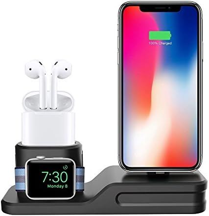 iWatch Charging Stand [Support Night Stand Mode] WERO 3 in 1 Hub Charger Dock Station Applicable for Apple AirPods, Apple Watch Series 3, 2, 1 and iPhone X, 8/8 Plus, 7/7 Plus (Scratch-Free Silicone)