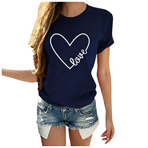 Lutos Valentine’s Day Graphic Shirts for Women, Short Sleeve Heart Shape Print Holiday Shirts Tops