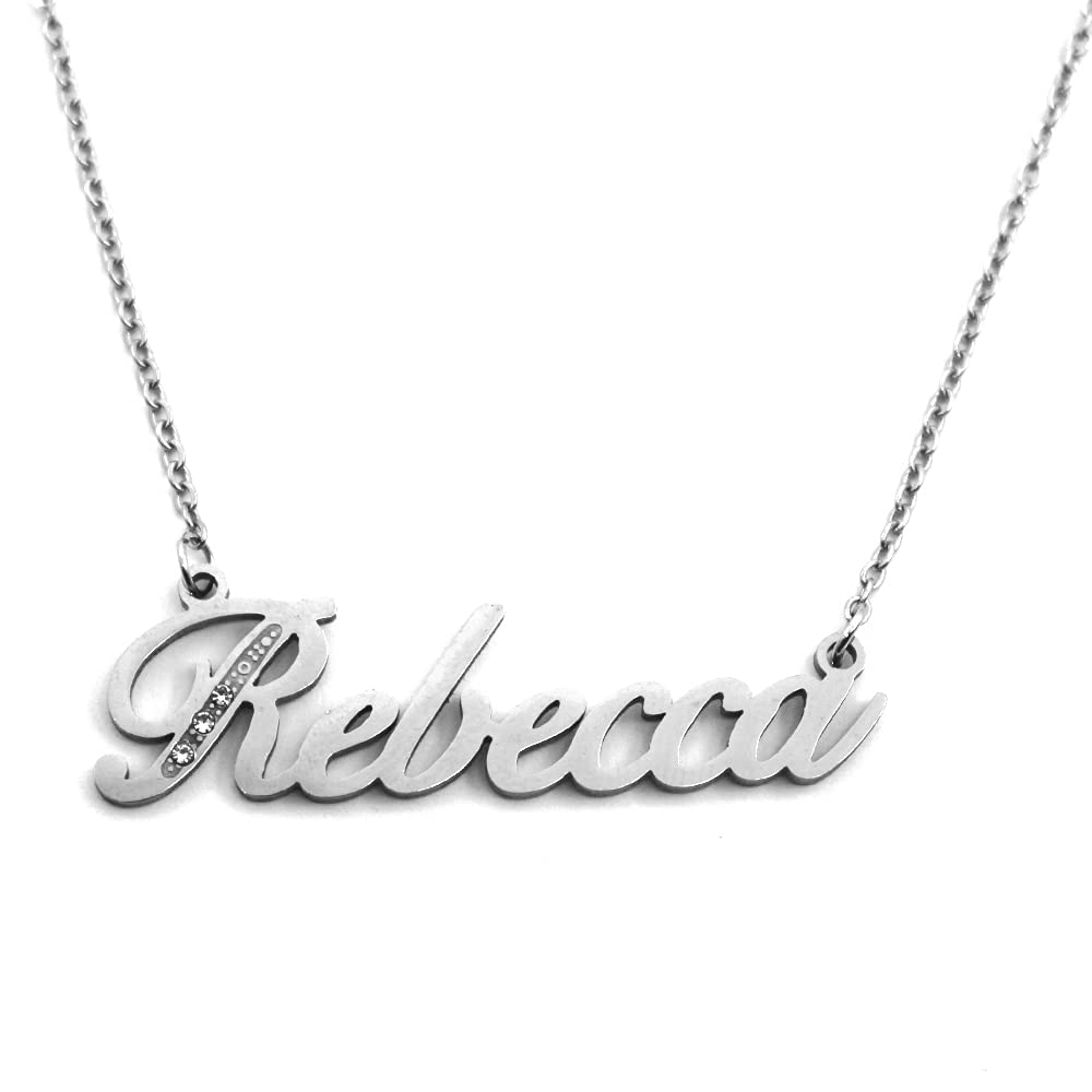 Kigu Name Necklace Rebecca - Silver Tone - Custom Name Necklace - Personalised Jewellery for Ladies- Customised Jewellery for Girls- Custom Pendant Rebecca
