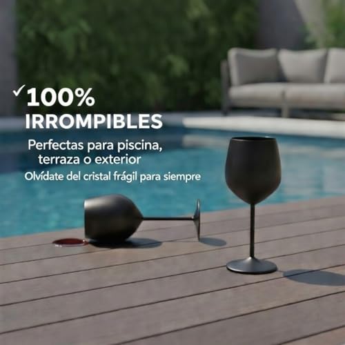 Olyra Home - Set of 2 Matte Black Stainless Steel Wine Glasses (530 ml) | Unbreakable Premium Metal Glasses | Thermal, BPA-Free and Easy to Wash | Ideal for Outdoor, Pool, Terrace and Gift