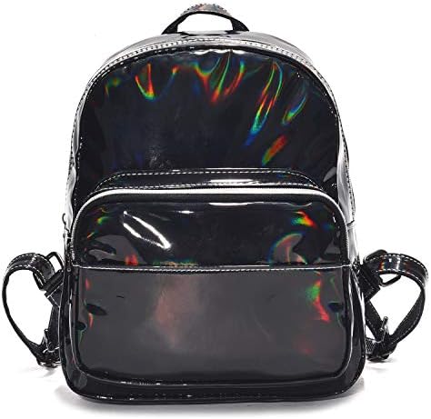 Holographic Laser Leather Backpack for Girls Pink Silver Mini Backpack for Women