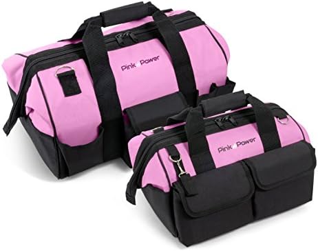 Pink Power Women’s Tool Bag Combo with Shoulder Strap and Wide Mouth Storage (16 inch and 20 inch)