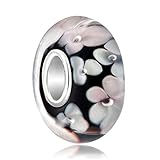 CharmsStory 925 Sterling Silver Core Flower Glass Charms Bead New Jewelry Fit Pandora Charm Bracelet (Black)