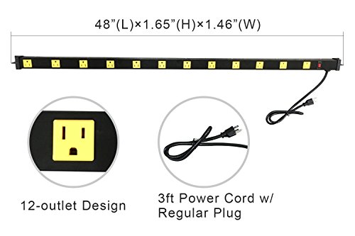 ProHT-12-Outlet-4ft-Power-Strip-03201-with-3ft-Power-Cord-Metal-Housing-125V15A-Lighted-Combo-Switch-Breaker-ETL-Listed