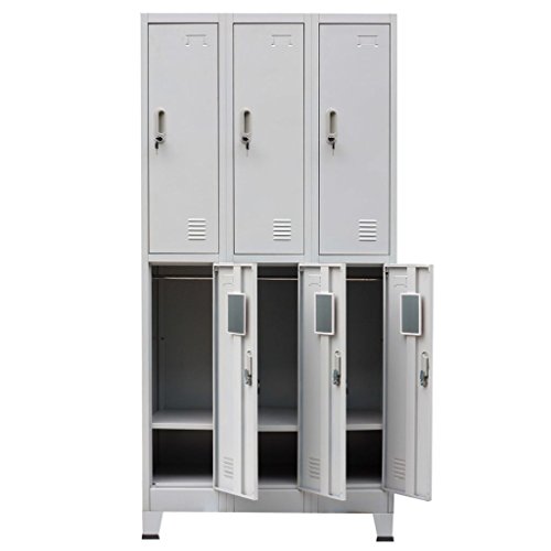 Fesjoy Steel Storage Cabinet, Locker Cabinet with 6 Compartments, Lockable Doors, 35.4x17.7x70.9 inches