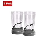 Flip Top To Go Lid with 24oz Tall Cup, compatible with Nutribullet 600W 900W Blenders. (2 Pack)
