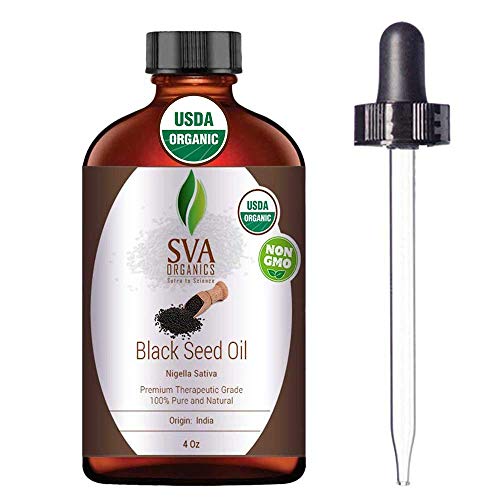 SVA Organics Nigella Sativa Black Cumin Seed Oil Organic Cold Pressed 118 ml (4 Oz) Kalonji 100% Pure Natural USDA Certified Unrefined Therapeutic Grade