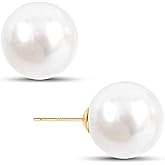 EFTKOY Big Simulated Pearl Earrings -18K Gold Plated Sterling Silver Oversized Faux Round Large Pearl Studs for Women,Hypoallergenic to Sensitive Ears